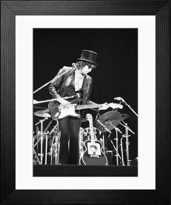 Framed Print : Bob Dylan seen here performing on stage at The Picnic concert at Blackbushe Aerodrome