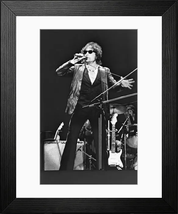 Framed Print : Bob Dylan seen here performing on stage at The Picnic concert at Blackbushe Aerodrome