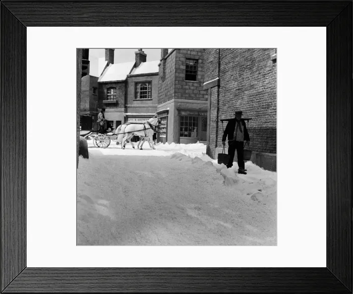 Framed Print : Filming of Oliver! at Shepperton studios. The scene which should have been shot in mid Framed Print : Filming of Oliver! at Shepperton studios. The scene which should have been shot in mid