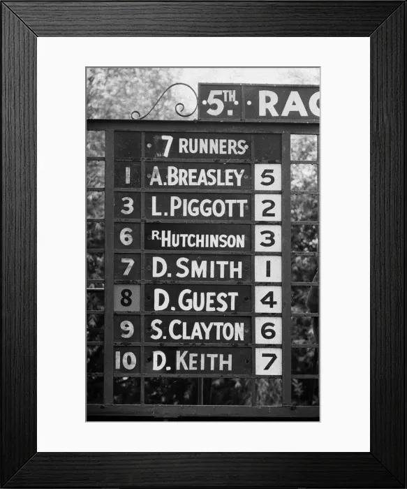 Framed Print : Racing at Windsor race course. Lester Piggott rides again after a two month suspension Framed Print : Racing at Windsor race course. Lester Piggott rides again after a two month suspension