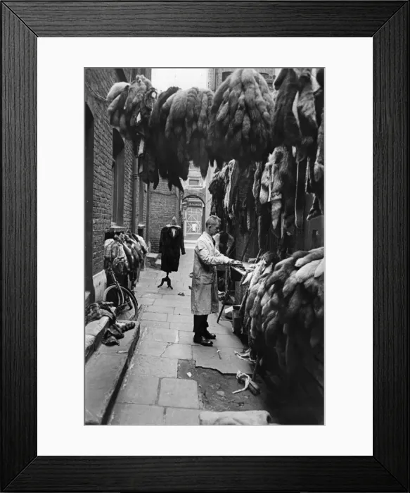 Framed Print : Mr Mark Sellingcourt has been selling furs in the Barbican Court EC1 for 15 years Framed Print : Mr Mark Sellingcourt has been selling furs in the Barbican Court EC1 for 15 years