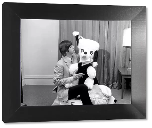 Ringo Starr, pictures in his New York hotel room, with a gigantic stuffed toy animal