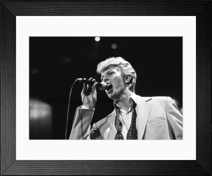 Framed Print : David Bowie performing at the NEC, Birmingham. Serious Moonlight Tour. 5th June 1983 Framed Print : David Bowie performing at the NEC, Birmingham. Serious Moonlight Tour. 5th June 1983
