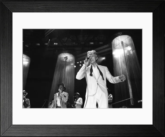 Framed Print : David Bowie performing at the NEC, Birmingham. Serious Moonlight Tour. 5th June 1983 Framed Print : David Bowie performing at the NEC, Birmingham. Serious Moonlight Tour. 5th June 1983