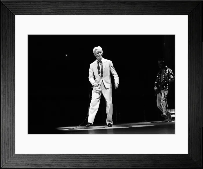 Framed Print : David Bowie performing at the NEC, Birmingham. Serious Moonlight Tour. 5th June 1983 Framed Print : David Bowie performing at the NEC, Birmingham. Serious Moonlight Tour. 5th June 1983