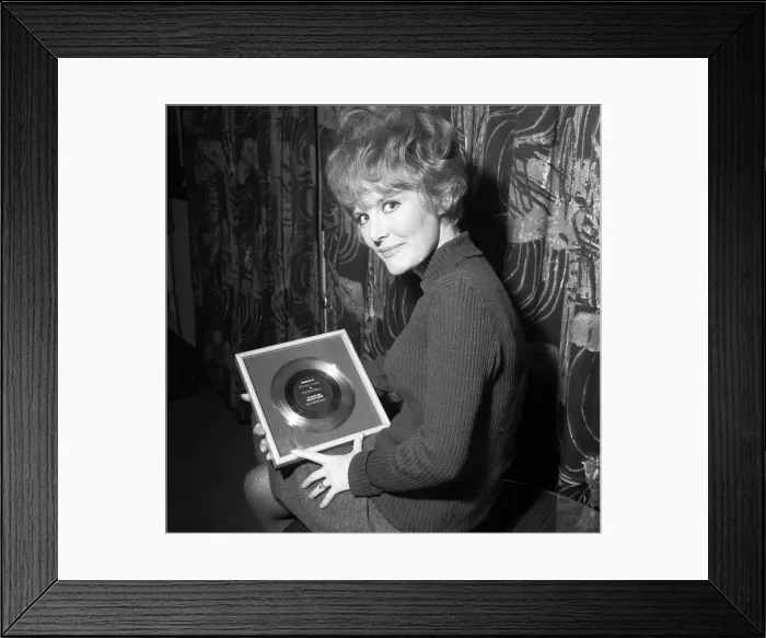Framed Print : Petula Clark gets a golden disc for Downtown, her record which sold a million Framed Print : Petula Clark gets a golden disc for Downtown, her record which sold a million