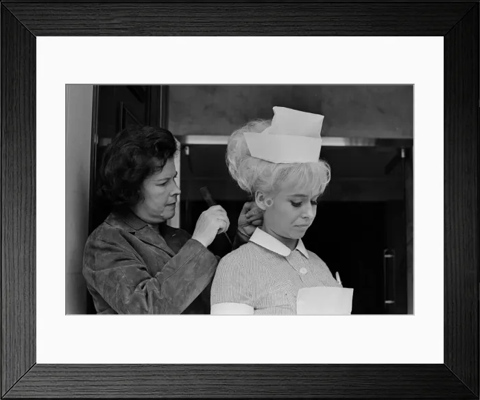 Framed Print : Barbara Windsor on the film set of Carry On Doctor. This scene was filmed Framed Print : Barbara Windsor on the film set of Carry On Doctor. This scene was filmed