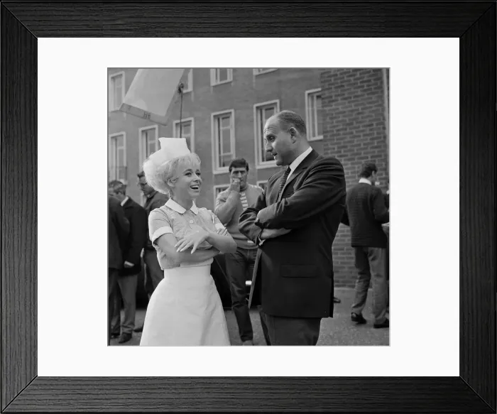 Framed Print : Barbara Windsor with Gerald Thomas (director) on the film set of Carry On Doctor Framed Print : Barbara Windsor with Gerald Thomas (director) on the film set of Carry On Doctor
