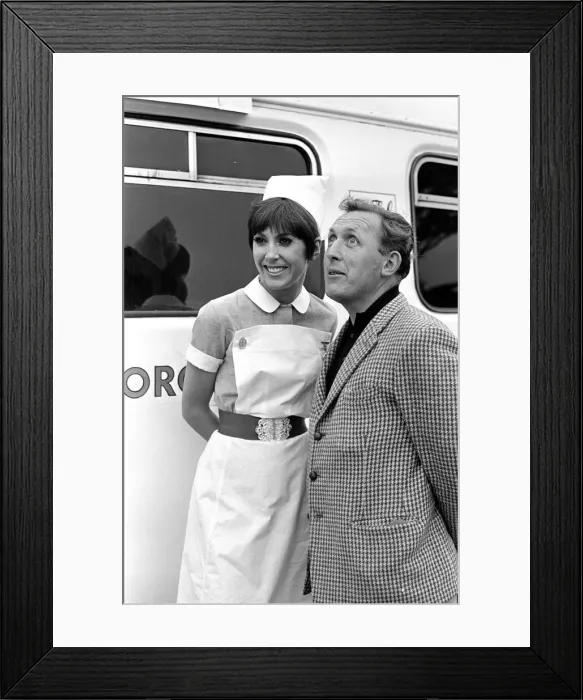 Framed Print : Anita Harris (with unknown male) on the film set of Carry On Doctor Framed Print : Anita Harris (with unknown male) on the film set of Carry On Doctor