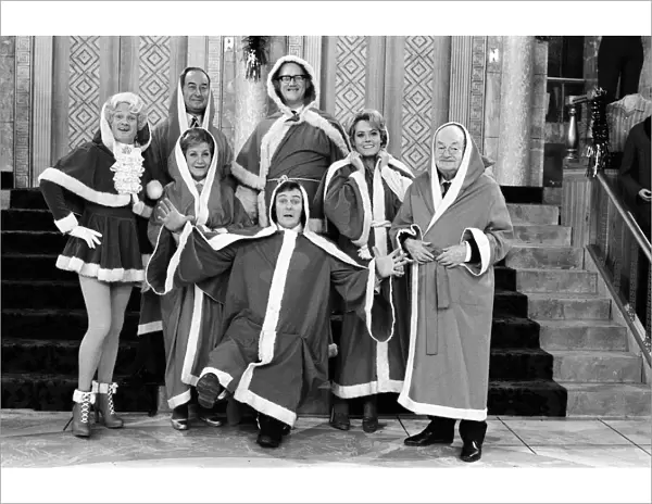 The cast of Are You Being Served? pictured during the shooting of their