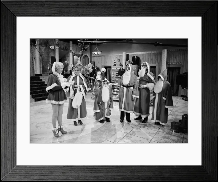 Framed Print : The cast of Are You Being Served? pictured during the shooting of their Framed Print : The cast of Are You Being Served? pictured during the shooting of their