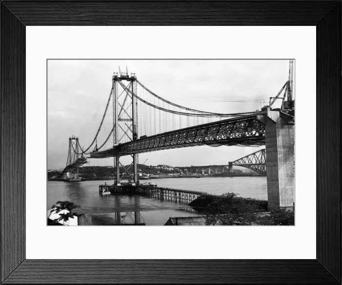 Framed Print : The Forth Road bridge from South Queensferry to North Queensferry, during construction Framed Print : The Forth Road bridge from South Queensferry to North Queensferry, during construction