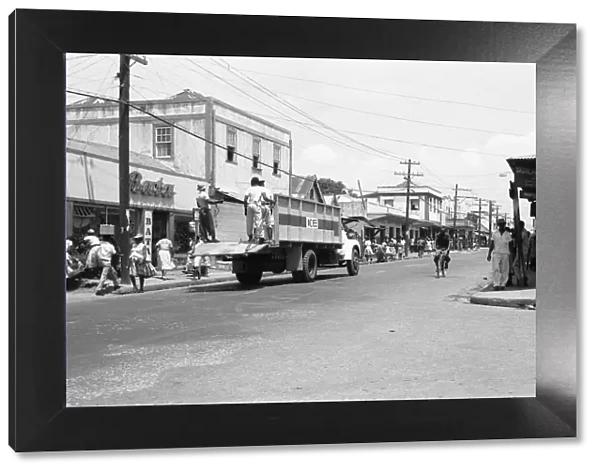 Ice deliveries to shops along Spanish Town Road, Kingston, Jamaica. 19th May 1963