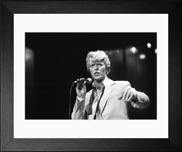 Framed Print : David Bowie performing at the NEC, Birmingham. Serious Moonlight Tour. 5th June 1983 Framed Print : David Bowie performing at the NEC, Birmingham. Serious Moonlight Tour. 5th June 1983