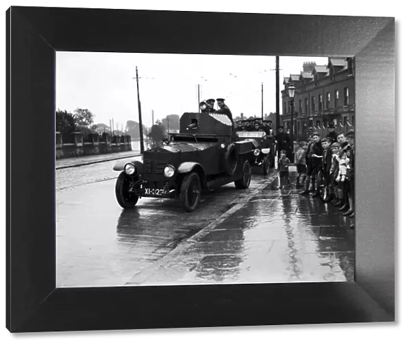 An armoured Rolls-Royce vehicle during riots in Ireland. Circa 1925