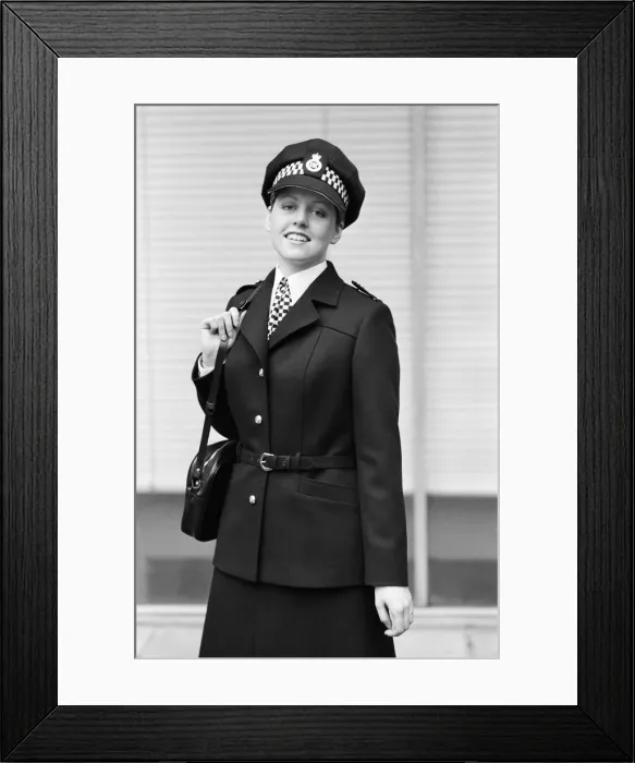 Framed Print : The new Police image. W. P. C Leslie Cosburn, left, (21) from Bow shows off the stylish new Framed Print : The new Police image. W. P. C Leslie Cosburn, left, (21) from Bow shows off the stylish new