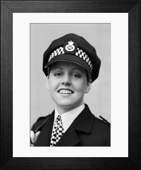 Framed Print : The new Police image. W. P. C Leslie Cosburn, left, (21) from Bow shows off the stylish new Framed Print : The new Police image. W. P. C Leslie Cosburn, left, (21) from Bow shows off the stylish new