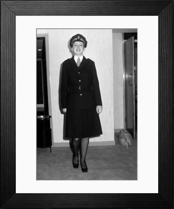 Framed Print : The new Police image. W. P. C Leslie Cosburn, left, (21) from Bow shows off the stylish new Framed Print : The new Police image. W. P. C Leslie Cosburn, left, (21) from Bow shows off the stylish new