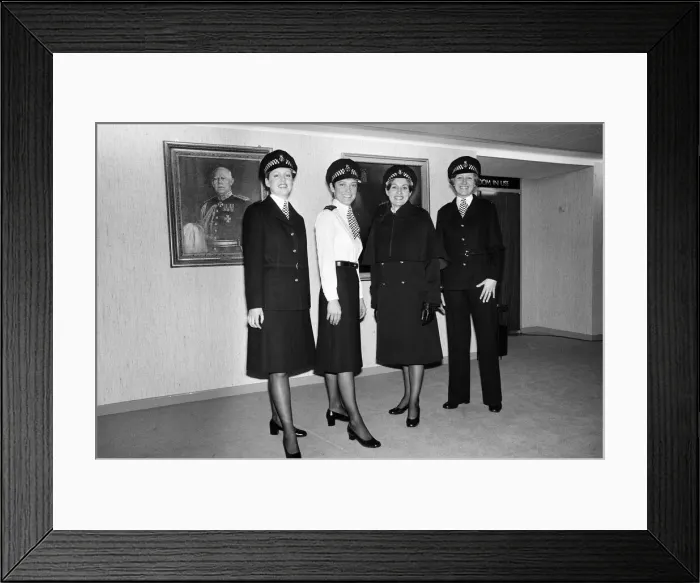 Framed Print : The new Police image. W. P. C Leslie Cosburn, left, (21) from Bow shows off the stylish new Framed Print : The new Police image. W. P. C Leslie Cosburn, left, (21) from Bow shows off the stylish new