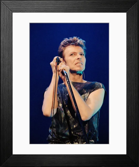 Framed Print : Pop star David Bowie performing on stage during a concert at The Scottish Exhibition Framed Print : Pop star David Bowie performing on stage during a concert at The Scottish Exhibition
