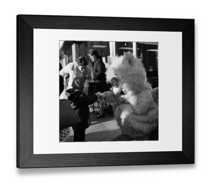 Framed Print : Seven foot cat on Stockton Hight Street. 1971 Framed Print : Seven foot cat on Stockton Hight Street. 1971