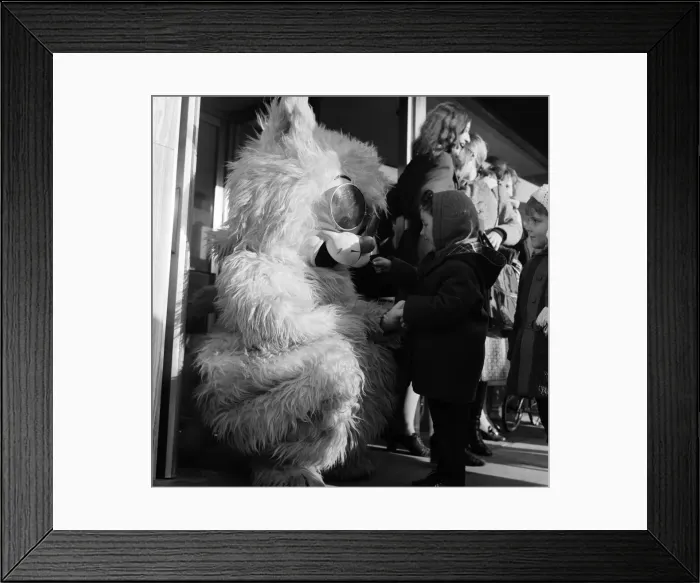 Framed Print : Seven foot cat on Stockton Hight Street. 1971
