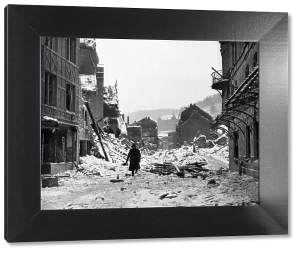 The main street of La Roche in Belgium after being re-liberated by Allied forces