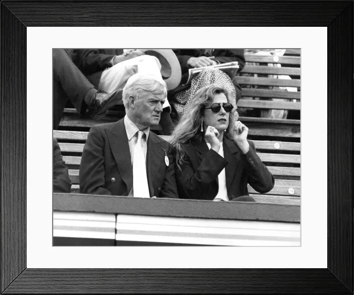 Framed Print : Cecil Parkinson Conservative MP with unknown woman watching Tennis at the Queens Club