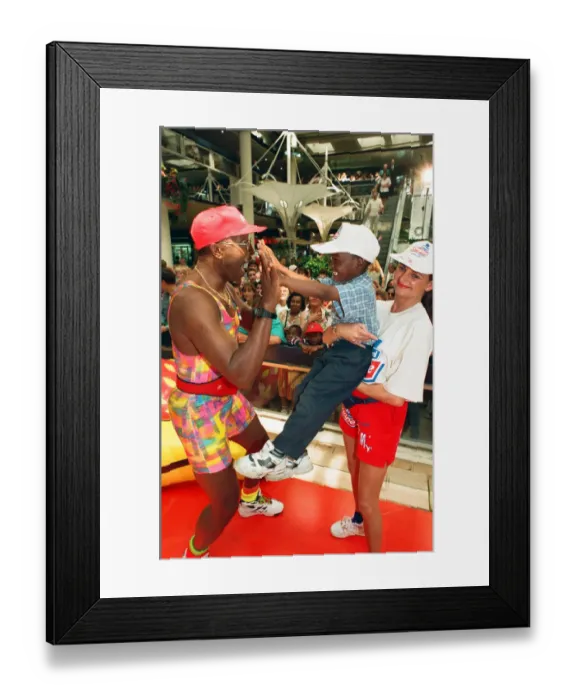 Framed Print : Mr Motivator aka Derrick Evans at Broad Street Mall, Reading. 25th June 1996