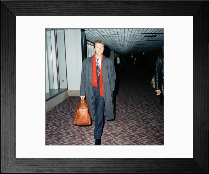 Framed Print : David Bowie at London Airport. (note Heathrow or Gatwick unclear