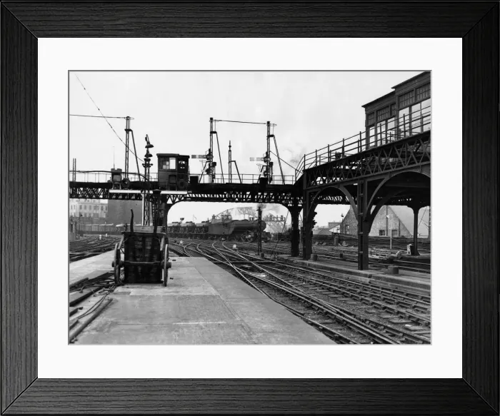 Framed Print : A goods train crossing the points outside Newcastle station on the last day semaphore arm