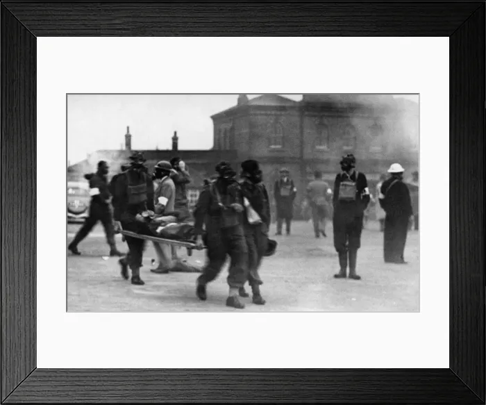 Framed Print : Members of the Reading Home Guard seen here as stretcher bearers during a simulated gas Framed Print : Members of the Reading Home Guard seen here as stretcher bearers during a simulated gas