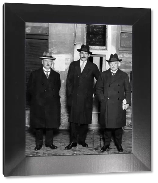 David Lloyd George, right, with Captain Geoffrey Crawshaw and Mr D T Salathiel at Newport