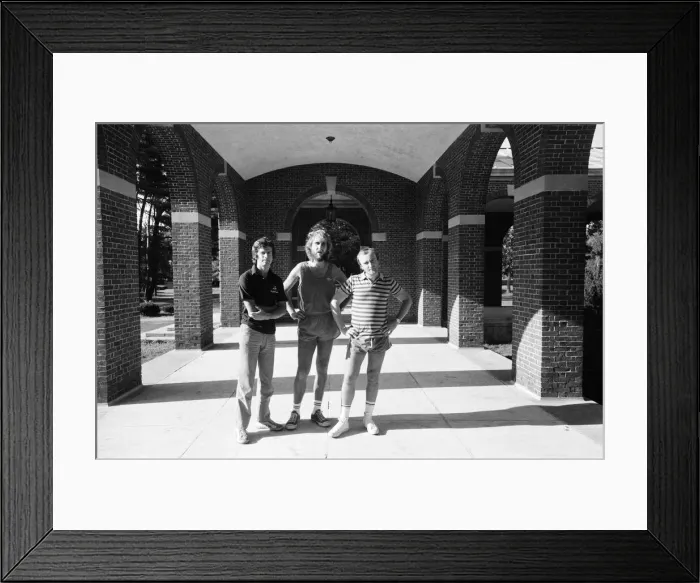 Framed Print : Genesis (Phil Collins, Mike Rutherford and Tony Banks) ahead of a concert in Saratoga
