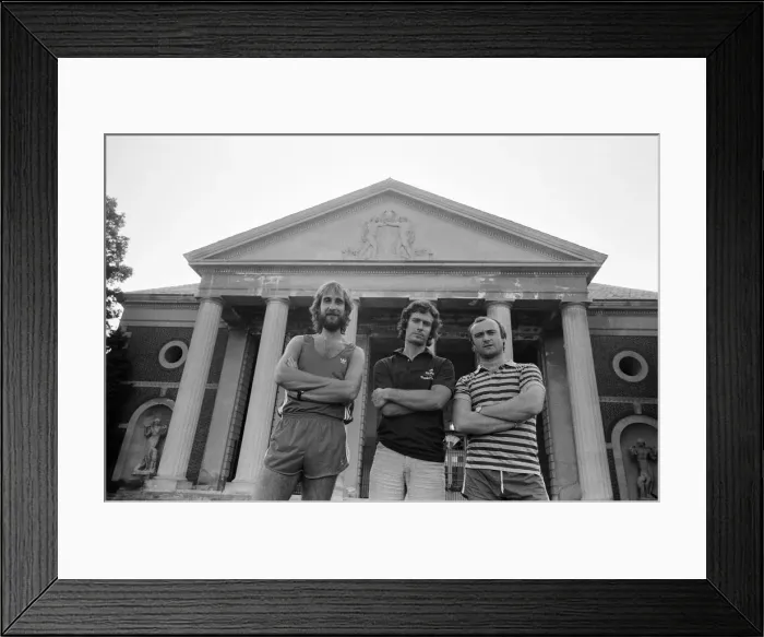 Framed Print : Genesis (Phil Collins, Mike Rutherford and Tony Banks) ahead of a concert in Saratoga
