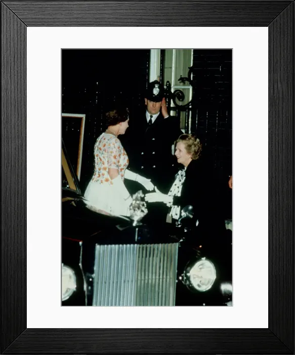 Framed Print : Mrs Margaret Thatcher greets Queen Elizabeth II on her arrival at 10 Downing Street to Framed Print : Mrs Margaret Thatcher greets Queen Elizabeth II on her arrival at 10 Downing Street to