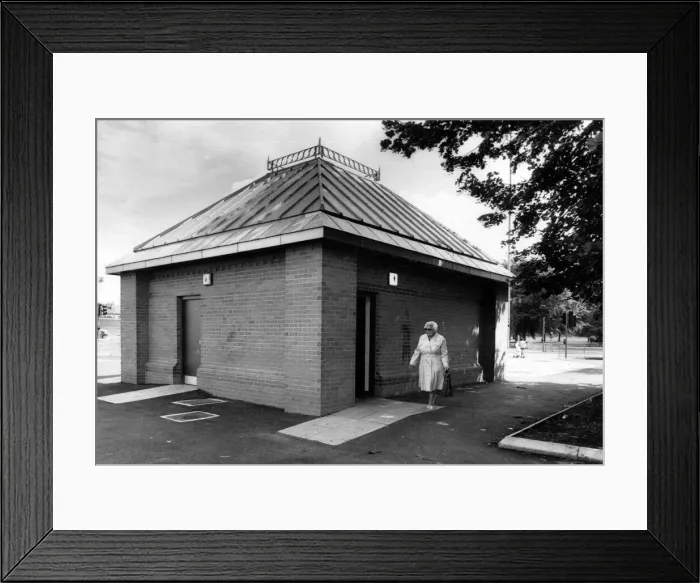 Framed Print : The Sky Blue Way toilets in Gosford Green. 5th July 1988 Framed Print : The Sky Blue Way toilets in Gosford Green. 5th July 1988