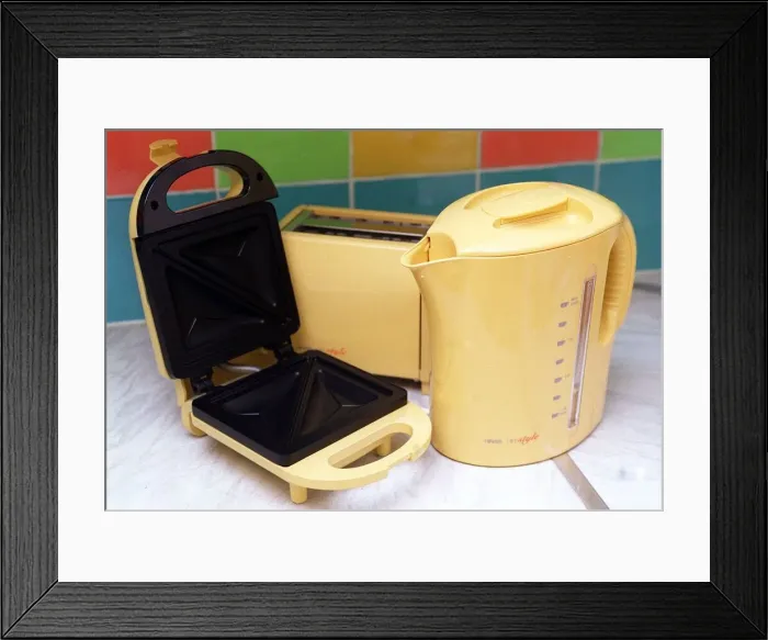 Framed Print : Fiona Manns kitchen Room for Improvement after shot October 1998 yellow toaster Framed Print : Fiona Manns kitchen Room for Improvement after shot October 1998 yellow toaster