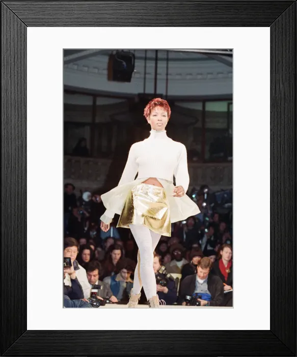 Framed Print : Naomi Campbell, models John Rocha at London Fashion Week 1993, 5th March 1993