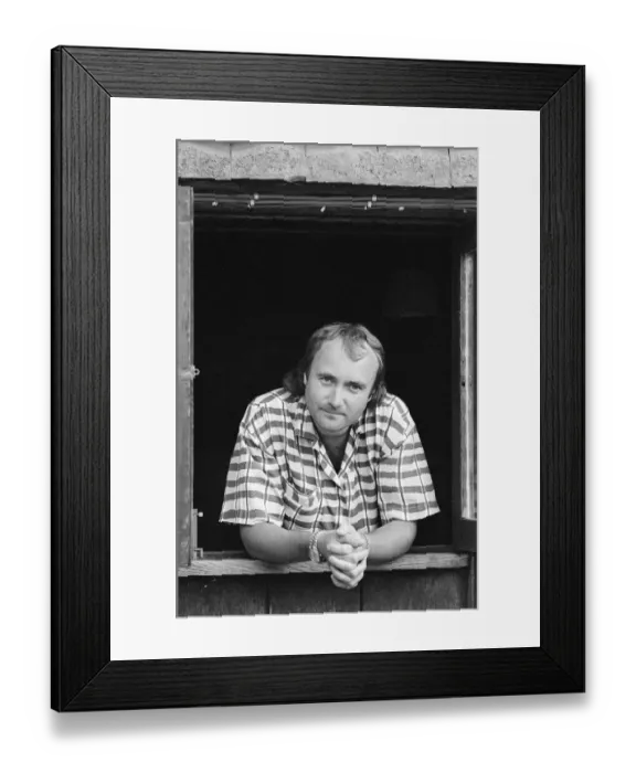 Framed Print : Phil Collins at his studio in Surrey. 28th July 1985