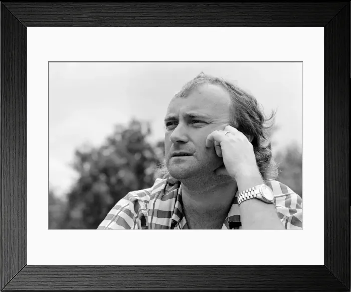 Framed Print : Phil Collins at his studio in Surrey. 28th July 1985 Framed Print : Phil Collins at his studio in Surrey. 28th July 1985