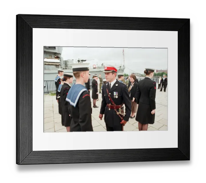 Framed Print : Major Andrew Milne inspects members of the Sea Cadets at the TS Kellington on the Tees Framed Print : Major Andrew Milne inspects members of the Sea Cadets at the TS Kellington on the Tees