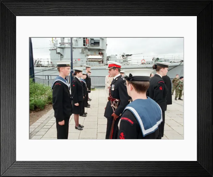 Framed Print : Major Andrew Milne inspects members of the Sea Cadets at the TS Kellington on the Tees