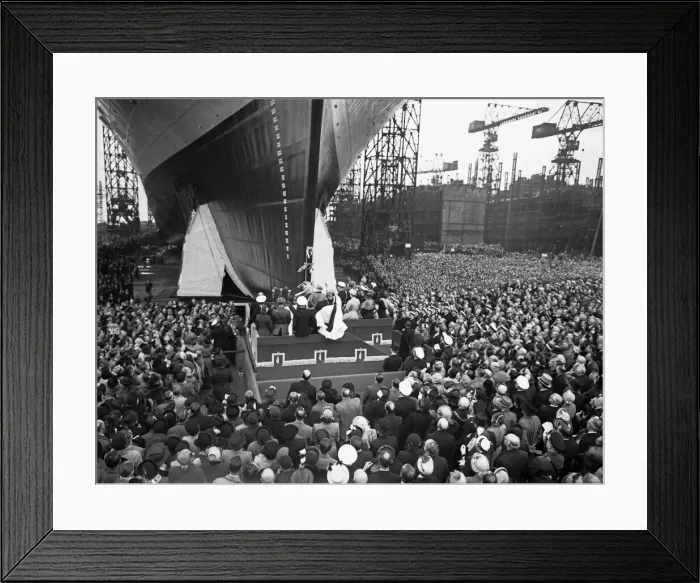 Framed Print : HMS Ark Royal is launched at Cammell Laird shipyard, Birkenhead, Merseyside, 3rd May 1950