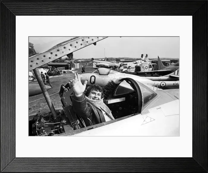 Framed Print : Astrologer Russell Grant poses in the cockpit of a Lockheed Shooting Star during his Framed Print : Astrologer Russell Grant poses in the cockpit of a Lockheed Shooting Star during his