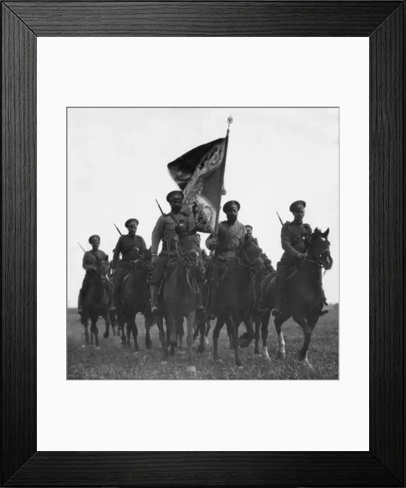 Framed Print : Cossacks of the Tsars bodyguard seen here parading their colours. 22nd June 1915