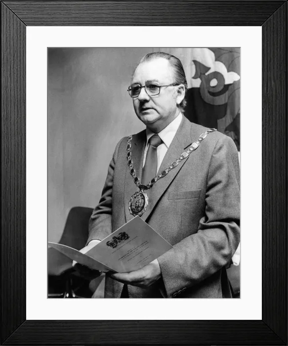 Framed Print : Jack Brooks, Baron Brooks of Tremorfa (1979), installed as the new Chairman of the County
