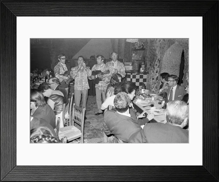 Framed Print : Night out in Majorca, Spain, August 1971