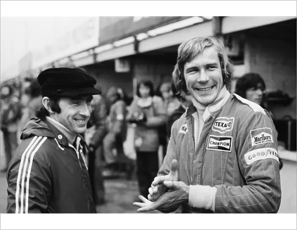 James Hunt and Jackie Stewart together today at Brands Hatch