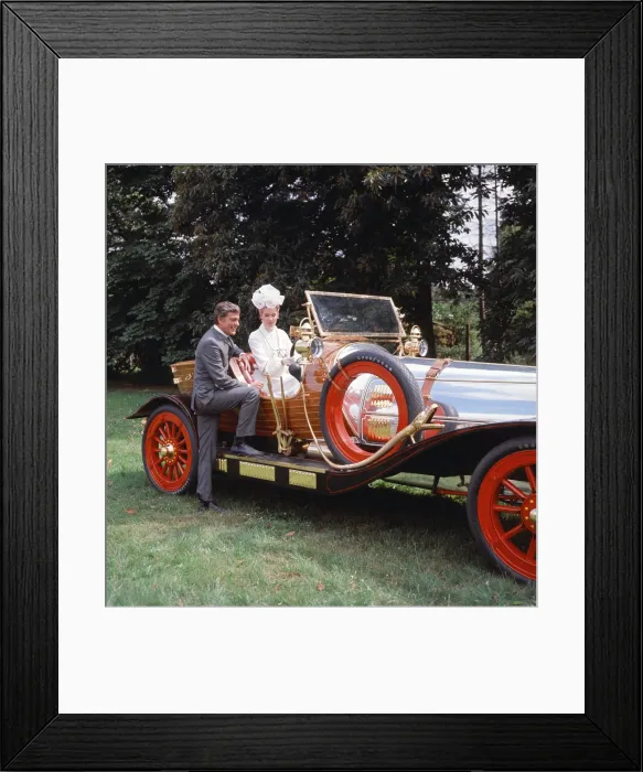 Framed Print : American actor Dick van Dyke and actress Ann Howes with the car which co-stars in their Framed Print : American actor Dick van Dyke and actress Ann Howes with the car which co-stars in their
